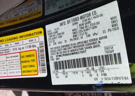 2021 Ford Bronco Sport Big Bend from USA, damaged, VIN 3FMCR9B6XMRB31057